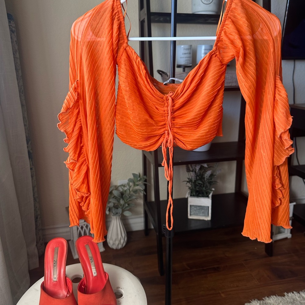 Zara Bright Orange Gathered Top
